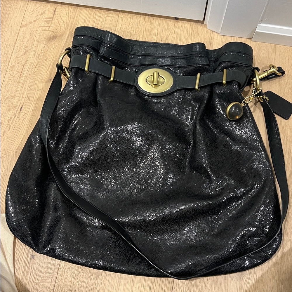 Coach Patent Leather Black Shimmer Bucket Bag